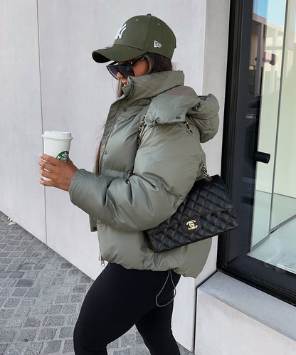 Women's Hooded Sweatshirt Khaki Leather - 3