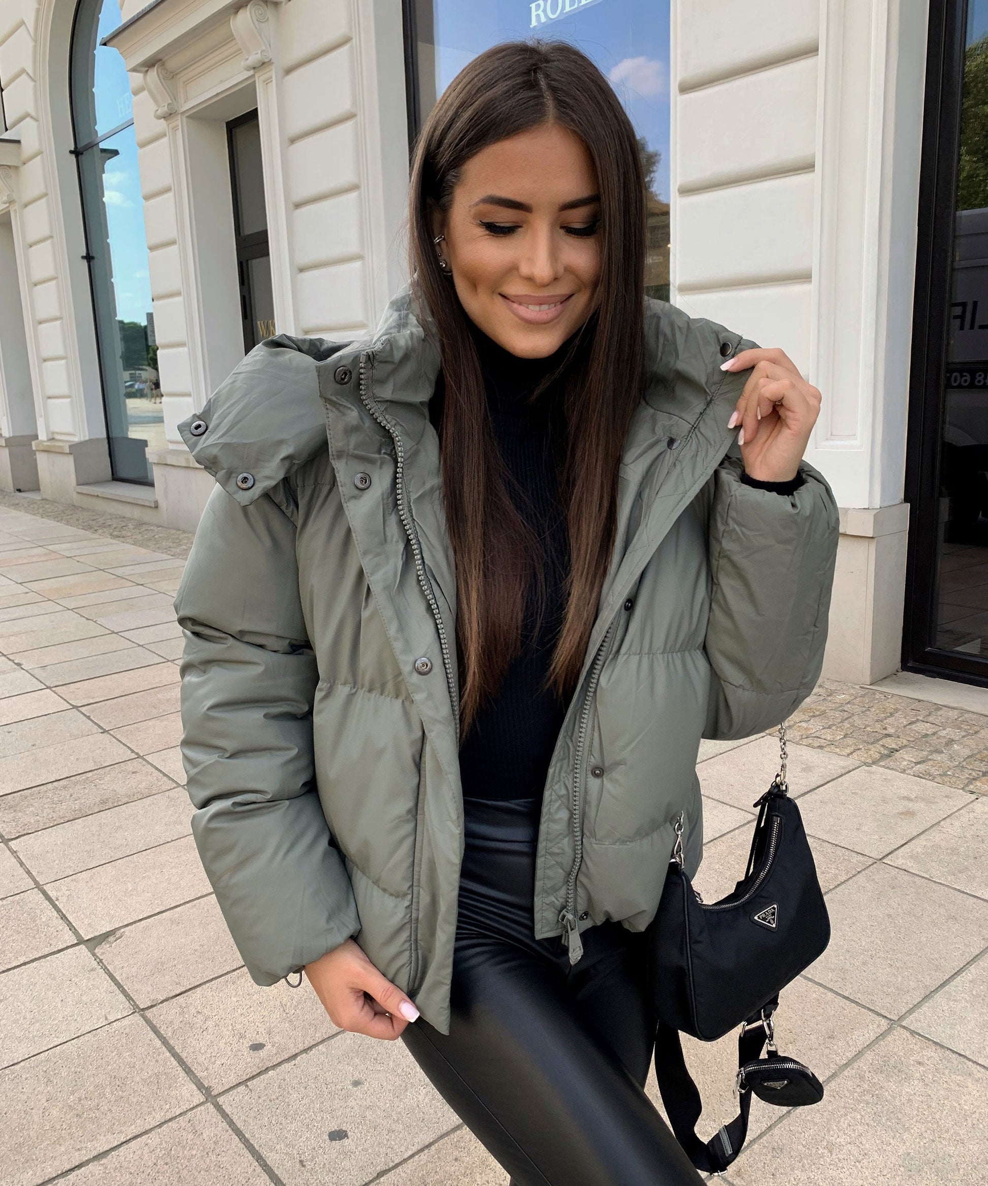 Women's Hooded Sweatshirt Khaki Leather - 8