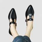 Women's Mary Jane Shoes Black Orthopaedic Synthetic with Adjustable Strap - 4