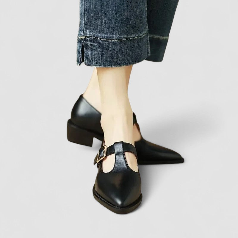 Women's Mary Jane Shoes Black Orthopaedic Synthetic with Adjustable Strap - 5