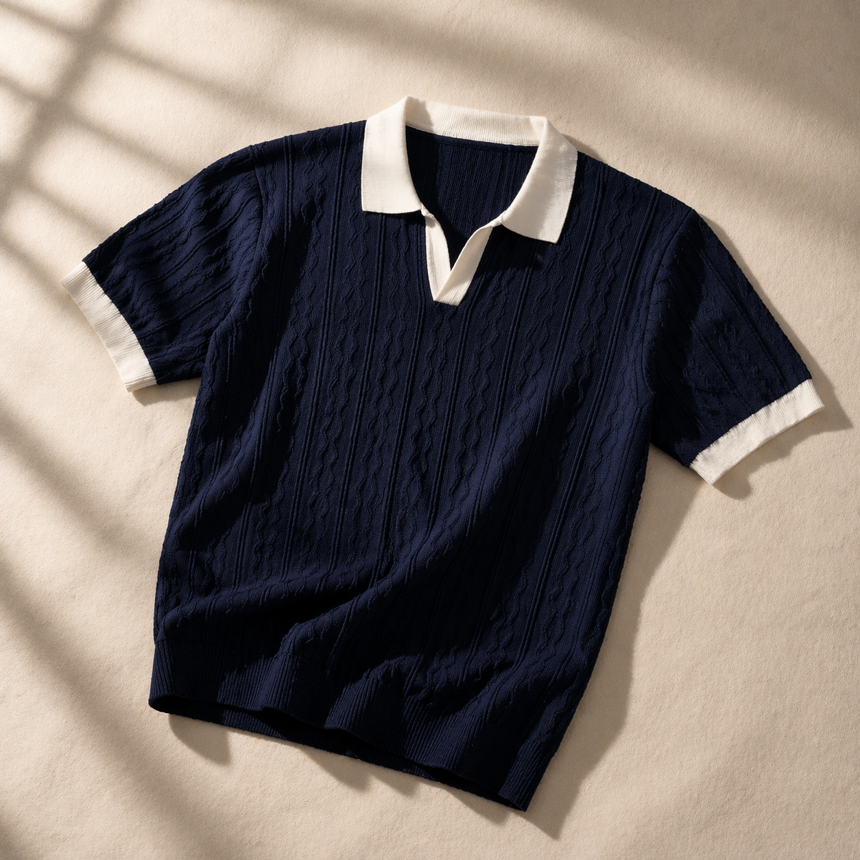 Men's Contrast-Trim Cotton Polo in Navy – front view | Hensley London