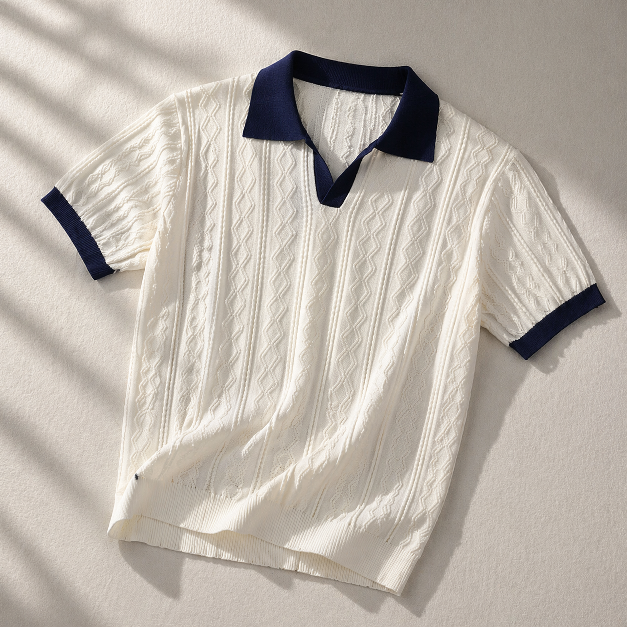 Men's Contrast-Trim Cotton Polo in White – front view | Hensley London