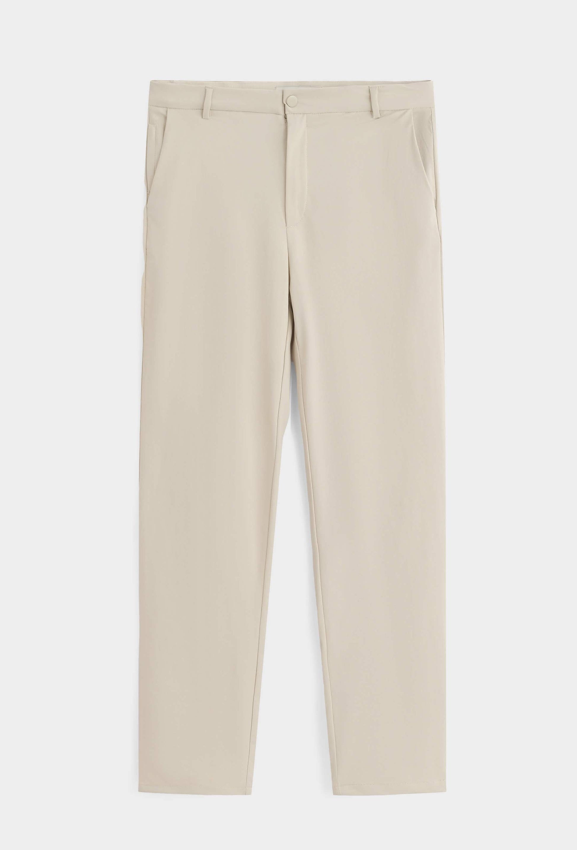 Men's Stretch Cotton Chino Trousers in Beige – product view | Hensley London