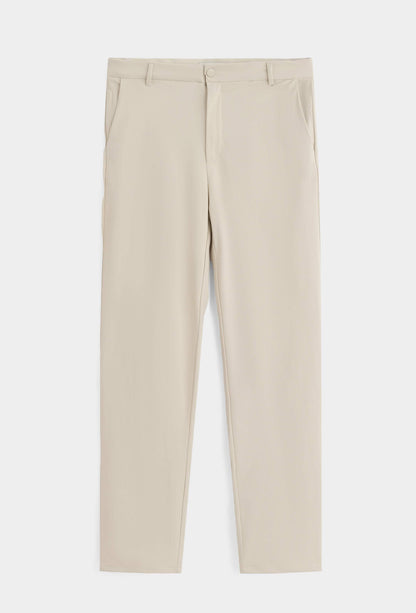 Men's Stretch Cotton Chino Trousers in Beige – product view | Hensley London