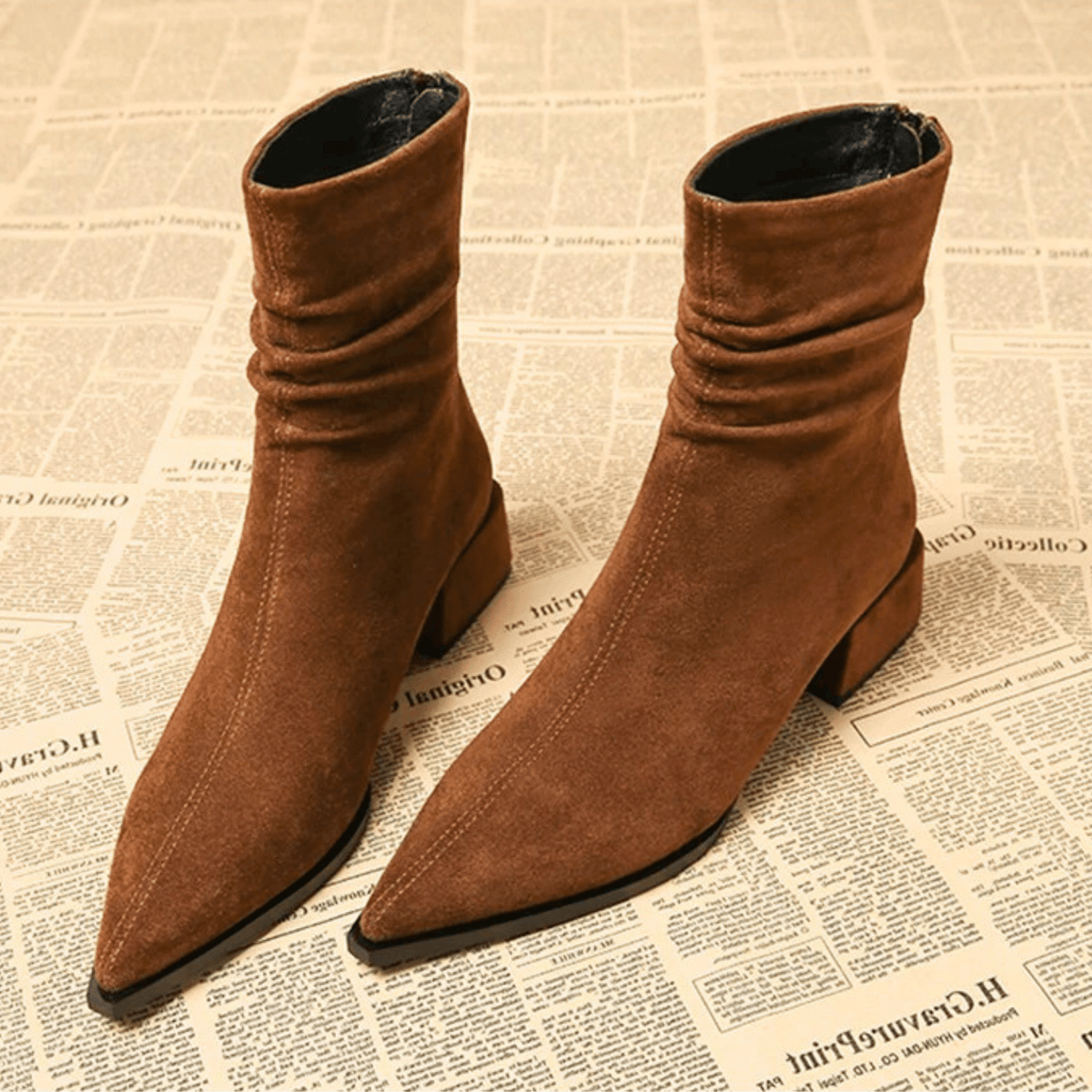 Women's Pointed-Toe Slouch Ankle Boots in Brown - product view | Hensley London