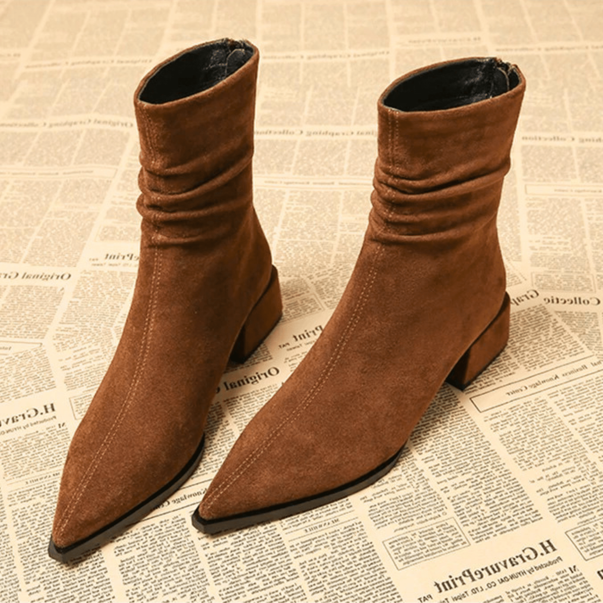 Women's Pointed-Toe Slouch Ankle Boots in Brown - product view | Hensley London