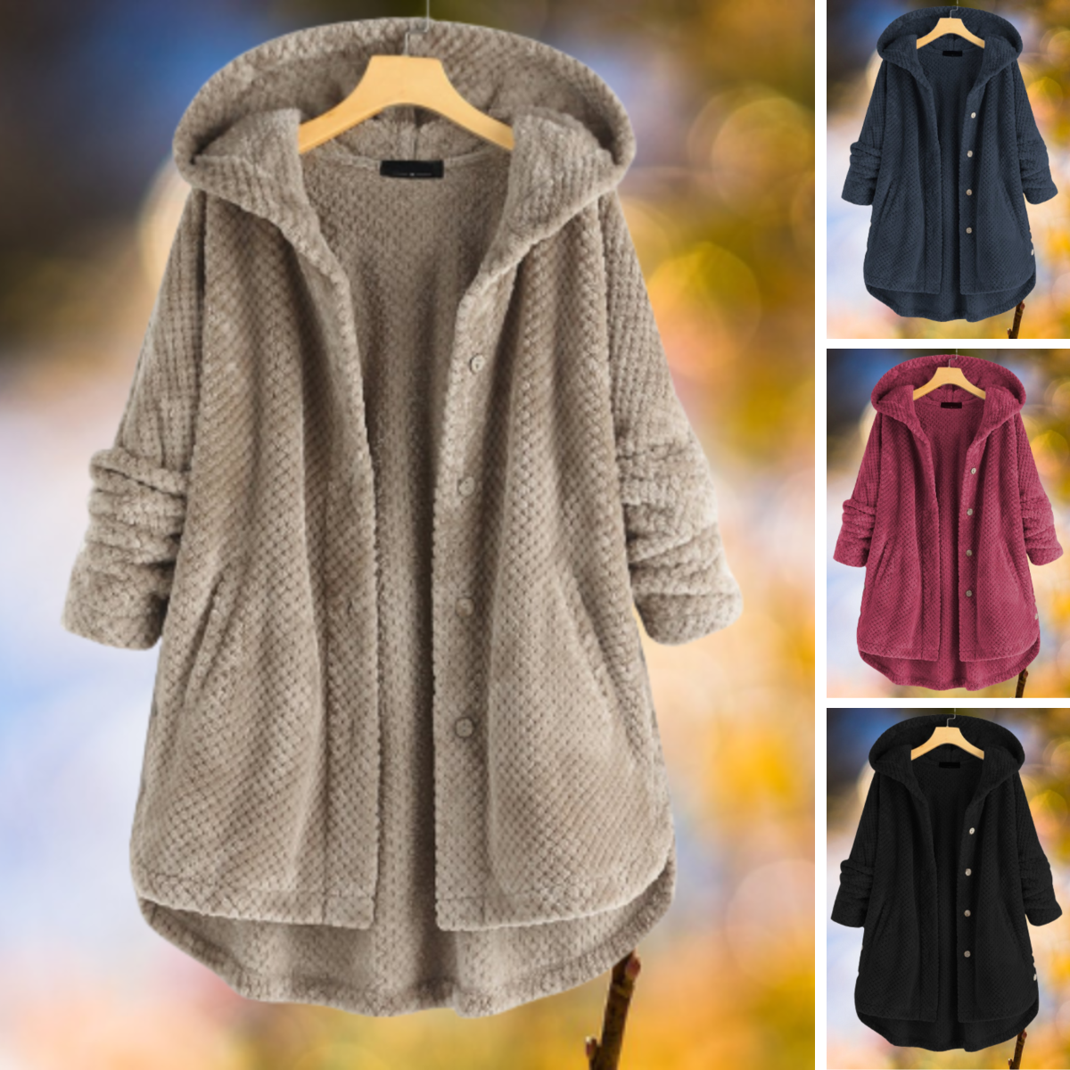 Women's Hooded Fleece Jacket Grey Reversible - 2