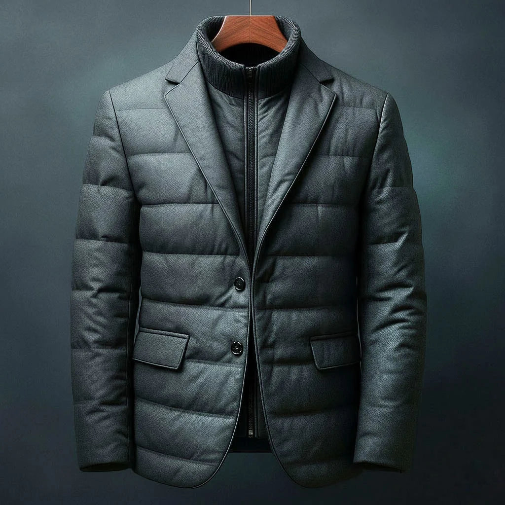 Men's Quilted Blazer Jacket with Zip Insert in Gray – product view 1 | Hensley London