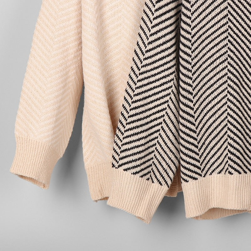 Thick and Loose Knitted Striped Long Sleeve Winter Cardigan Sweaters 4