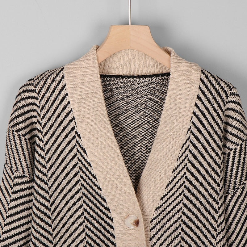 Thick and Loose Knitted Striped Long Sleeve Winter Cardigan Sweaters 5