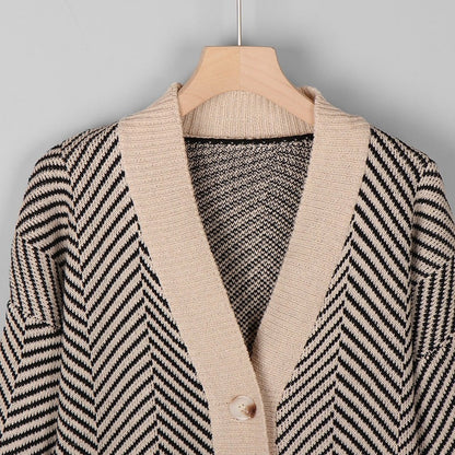 Thick and Loose Knitted Striped Long Sleeve Winter Cardigan Sweaters 5