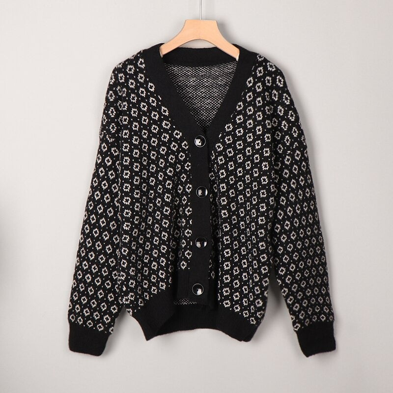 Thick and Loose Knitted Striped Long Sleeve Winter Cardigan Sweaters 8