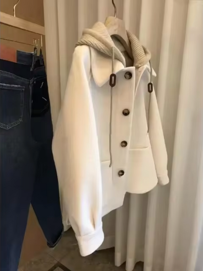 Women's Thick Hooded Jacket Grey Wool - 5