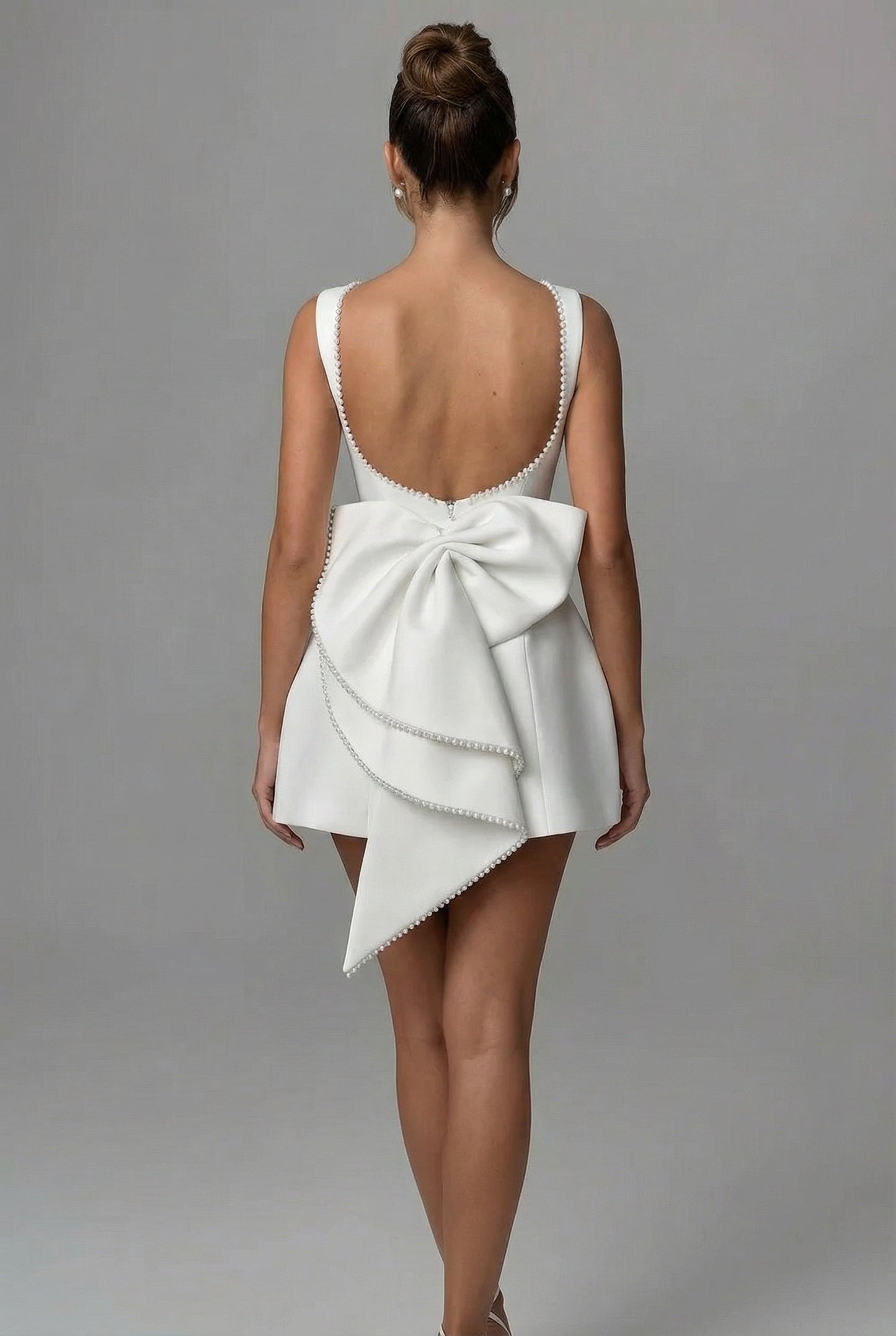Women's Mini Dress White Sleeveless Structured Fabric - 2