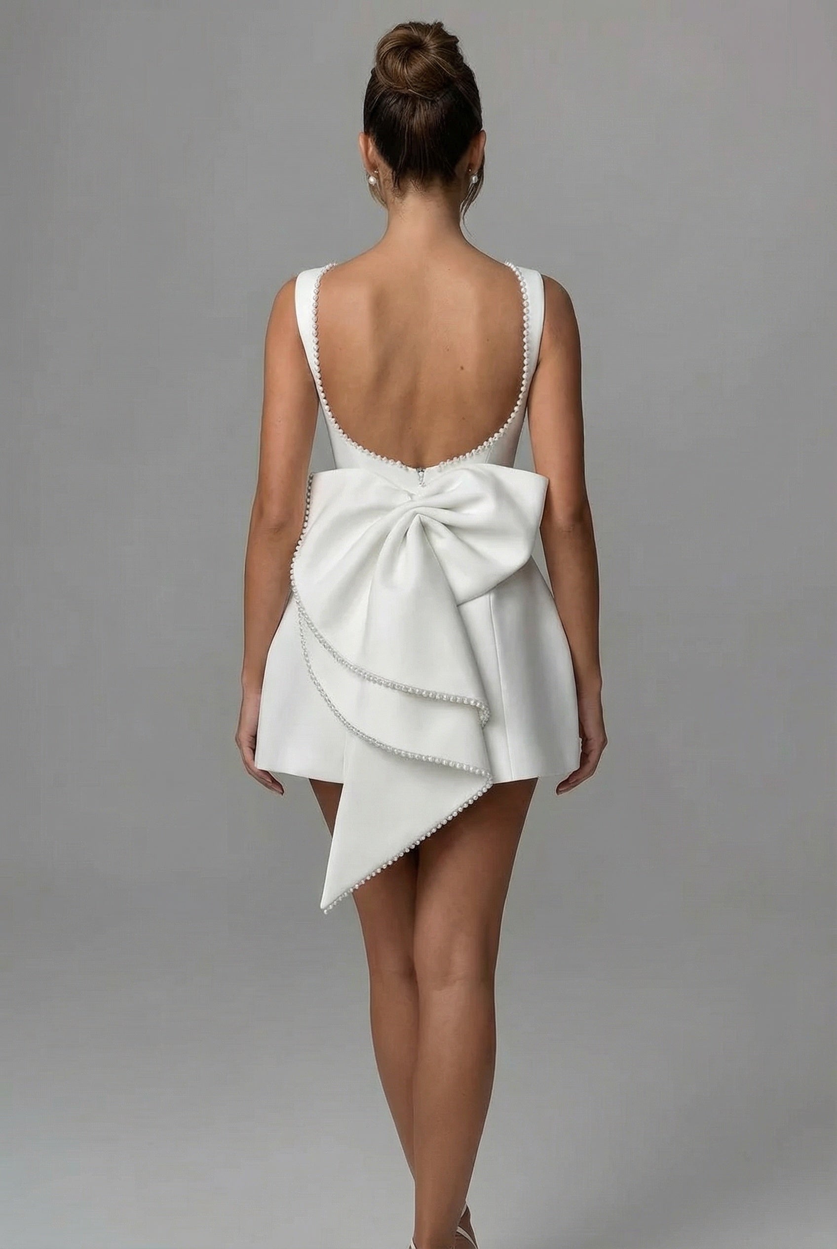 Women's Mini Dress White Sleeveless Structured Fabric - 2