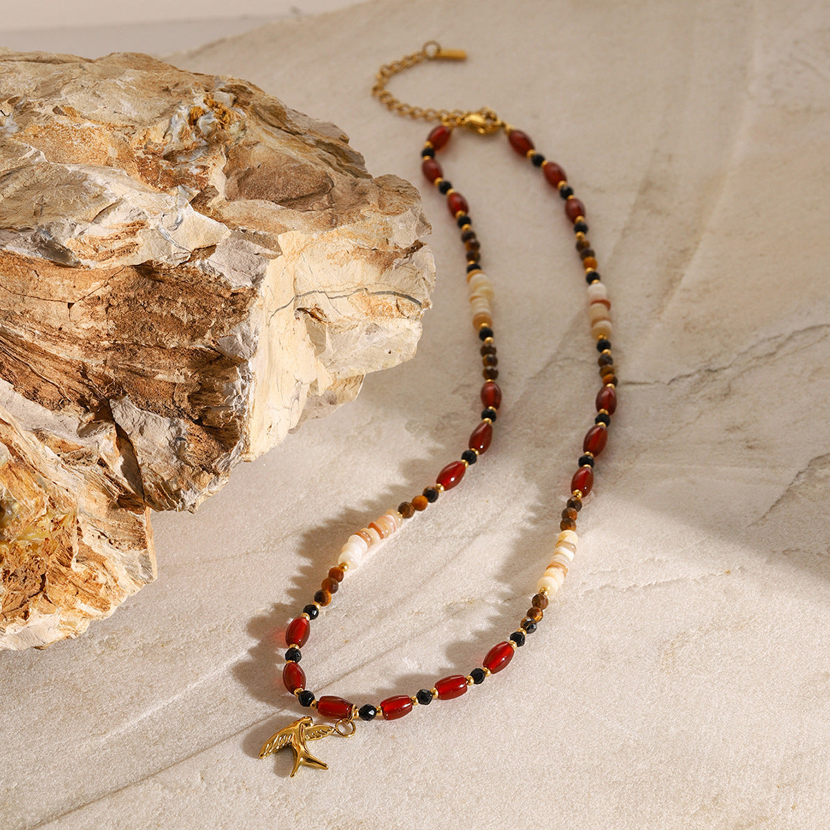 Tiger Eye Beads Necklace for Women – 18k Gold-Plated, Hypoallergenic, Water-Resistant, 16 Inch with Extension 2
