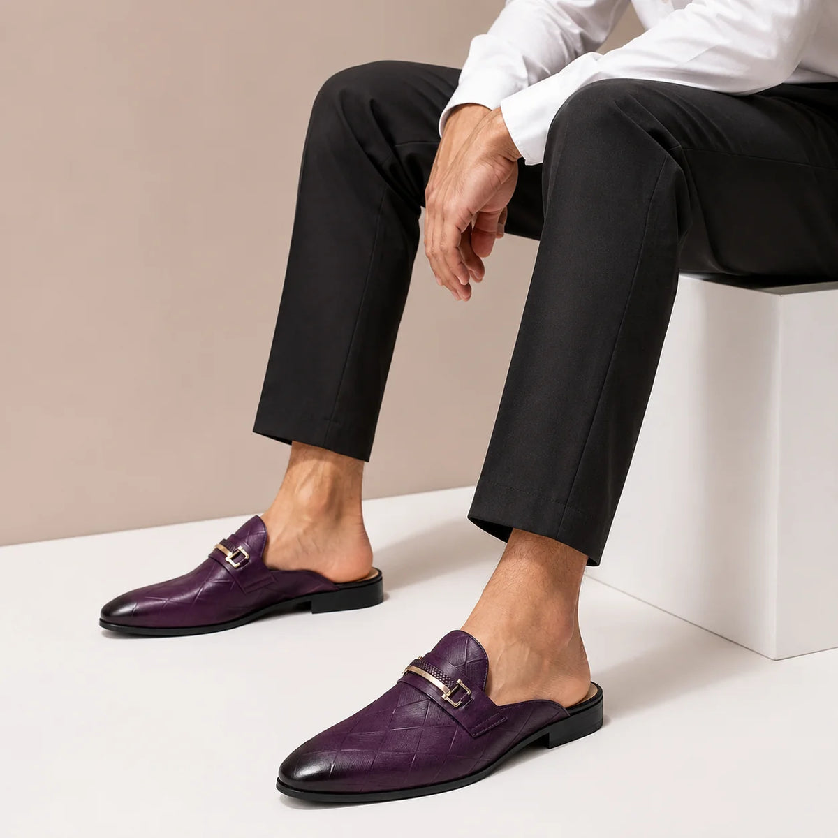 Men's Quilted-Effect Hardware Mules – product view | Hensley London