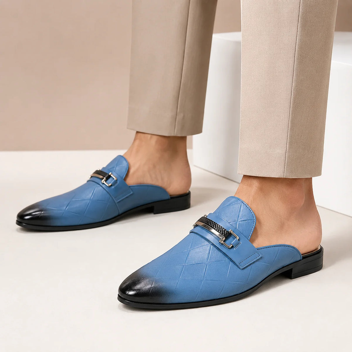 Men's Quilted-Effect Hardware Mules – product view | Hensley London