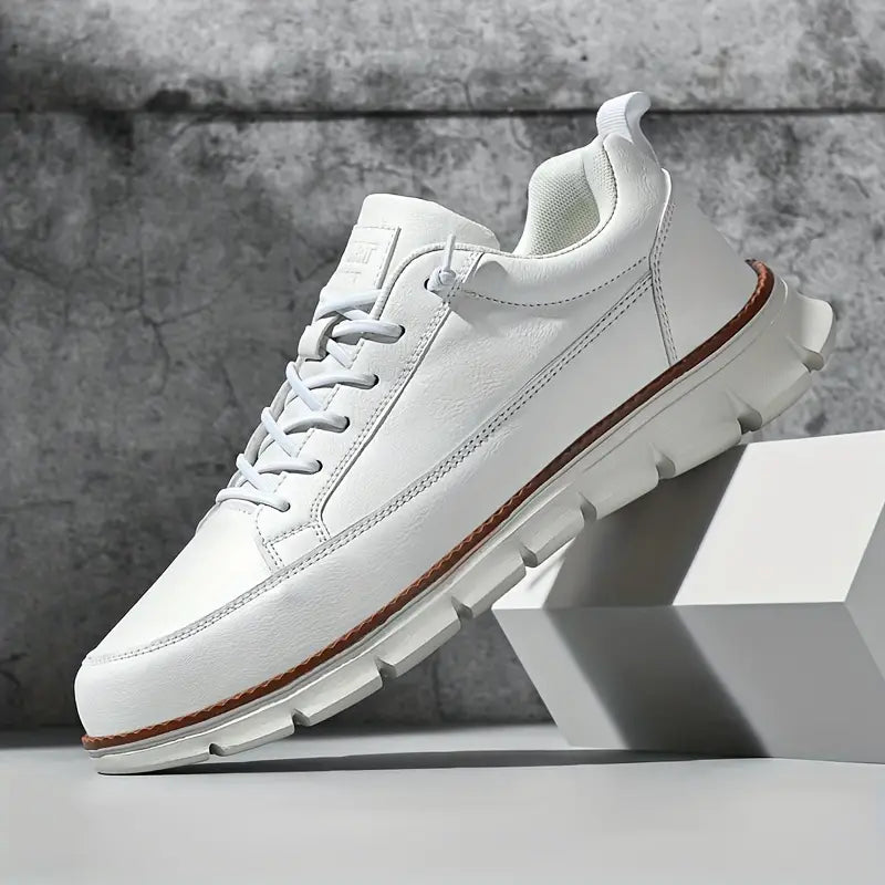 Men's Leather Low-Top Sneakers in Charcoal – side view | Hensley London