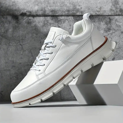 Men's Leather Low-Top Sneakers in Charcoal – side view | Hensley London