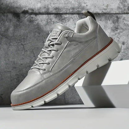 Men's Leather Low-Top Sneakers in Gray – side view | Hensley London