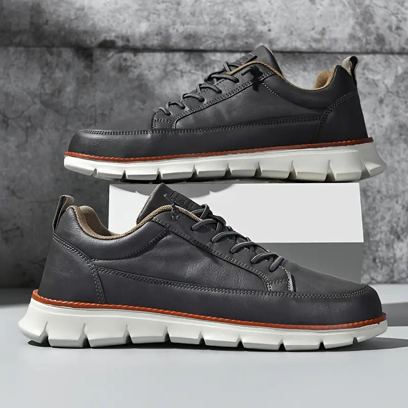 Men's Leather Low-Top Sneakers – top view | Hensley London