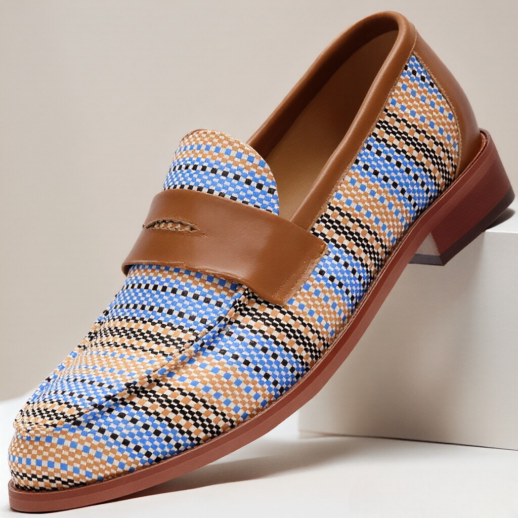 Men's Multicolour Woven Slip-On Loafers in Blue Stripes - additional view 3 | Hensley London