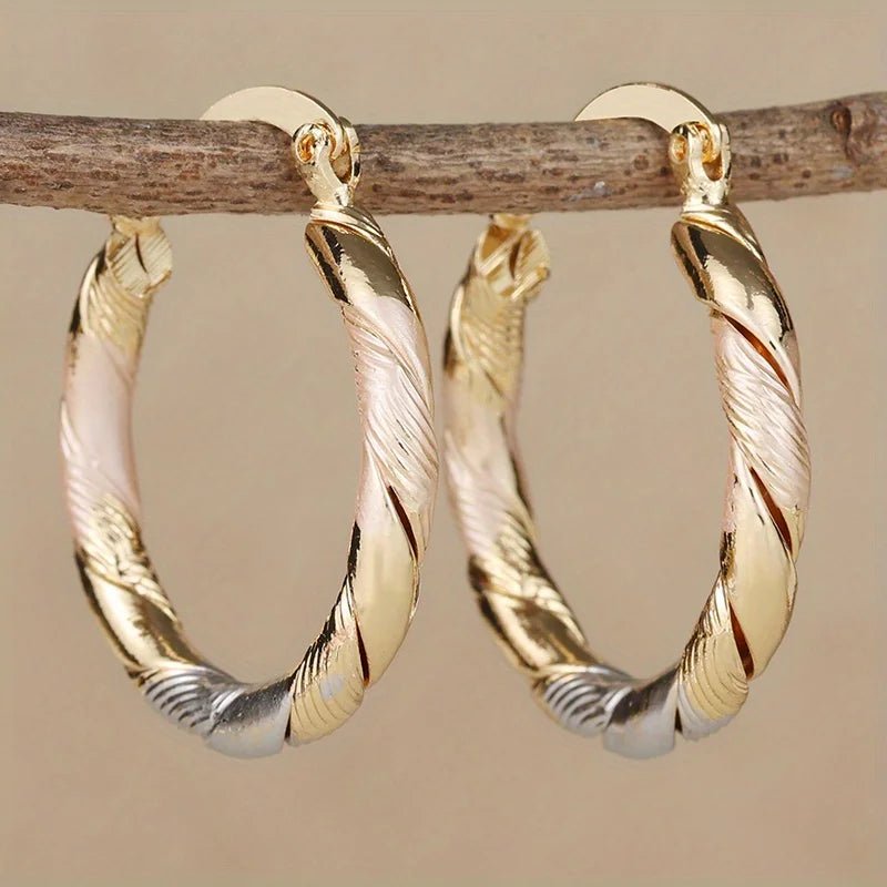 Triple Contrast Wrap Hoop Earrings in Gold, Silver, and Rose Gold - Elegant Spiral Design for Women 0