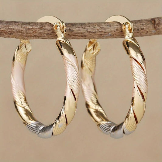 Triple Contrast Wrap Hoop Earrings in Gold, Silver, and Rose Gold - Elegant Spiral Design for Women 0