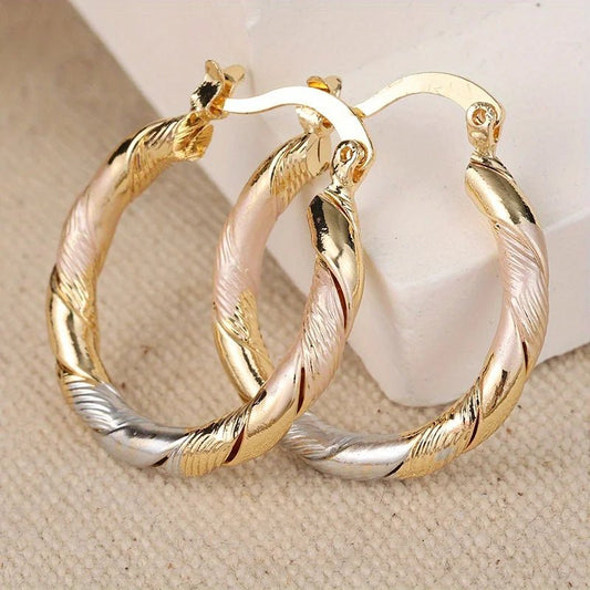 Triple Contrast Wrap Hoop Earrings in Gold, Silver, and Rose Gold - Elegant Spiral Design for Women 1