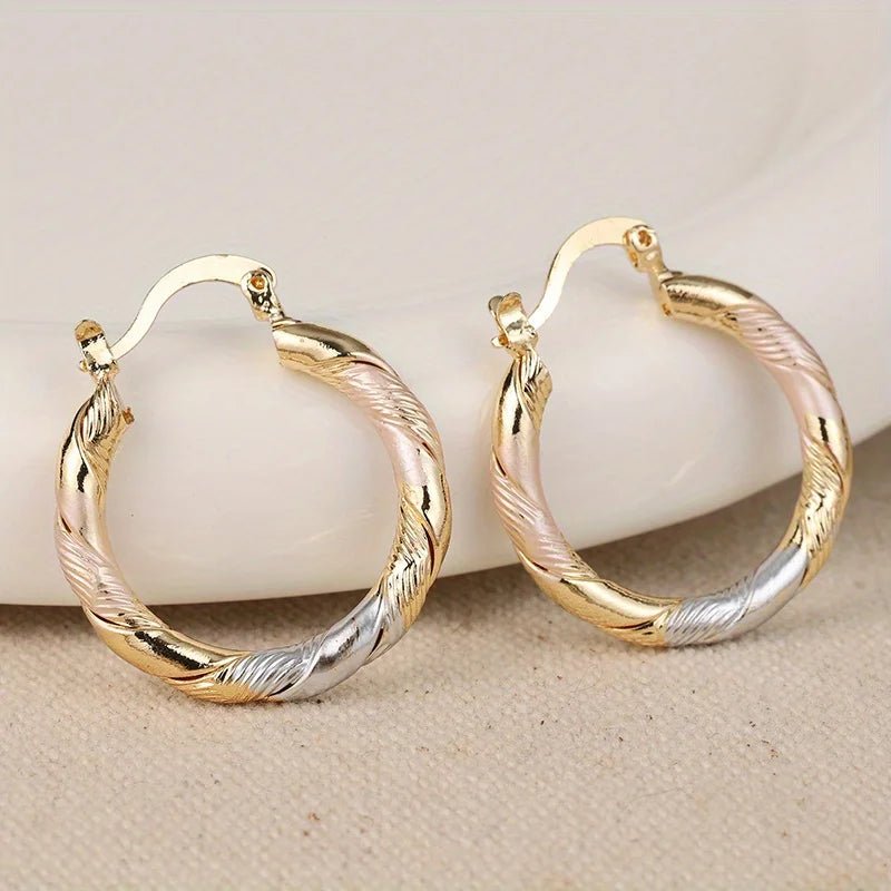Triple Contrast Wrap Hoop Earrings in Gold, Silver, and Rose Gold - Elegant Spiral Design for Women 2
