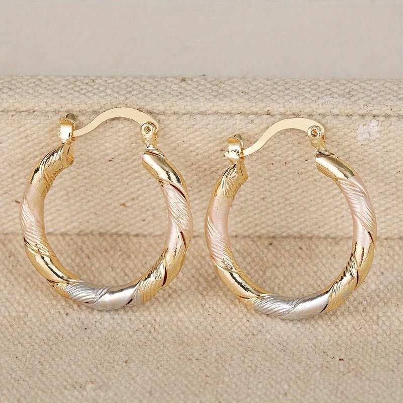 Triple Contrast Wrap Hoop Earrings in Gold, Silver, and Rose Gold - Elegant Spiral Design for Women 3