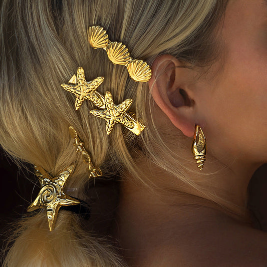 Tropical Starfish Gold Hair Clip – Hypoallergenic and Waterproof Accessory for Beachside Charm 1