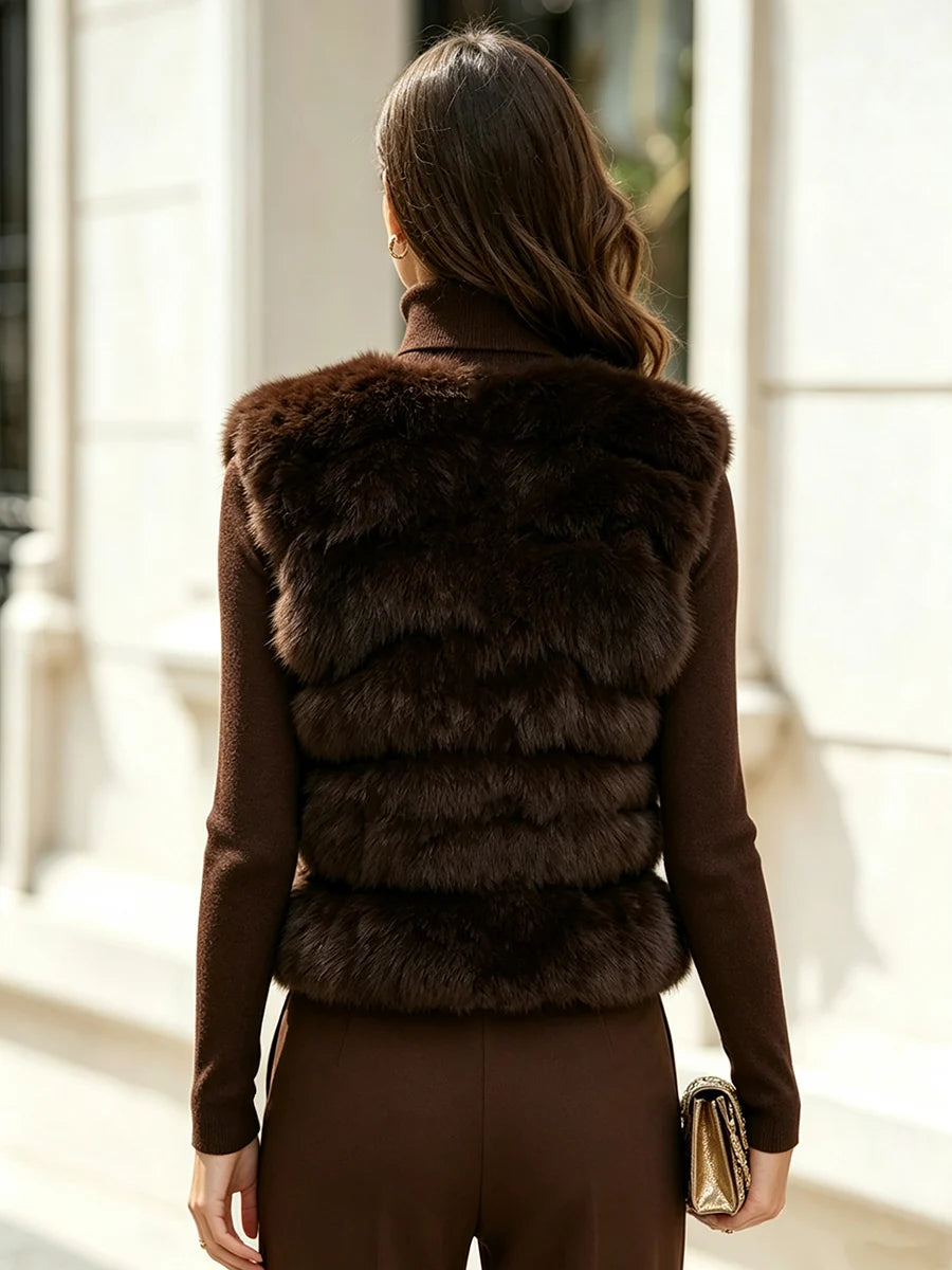Women's Turtleneck Sweater and Faux Fur Vest Set – additional product view | Hensley London