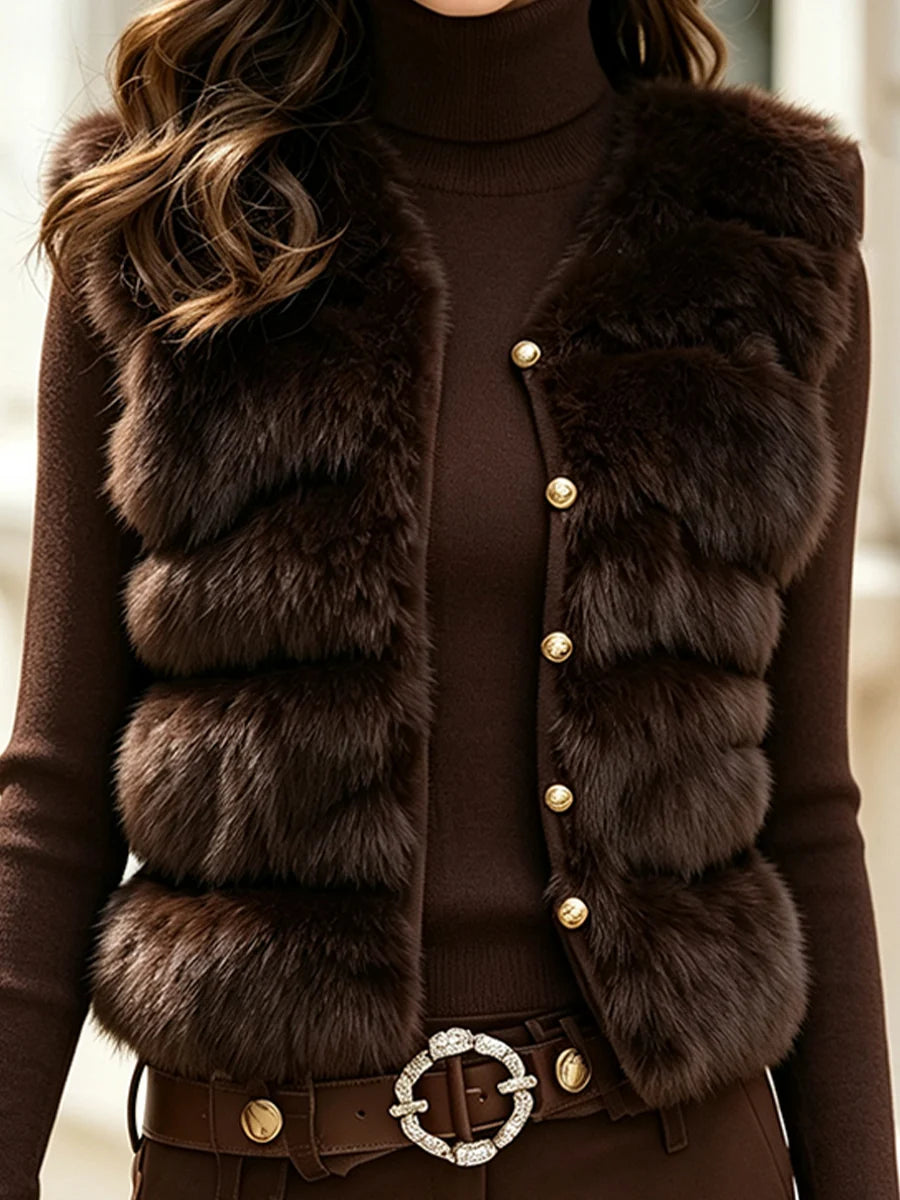 Women's Turtleneck Sweater and Faux Fur Vest Set – additional product view | Hensley London