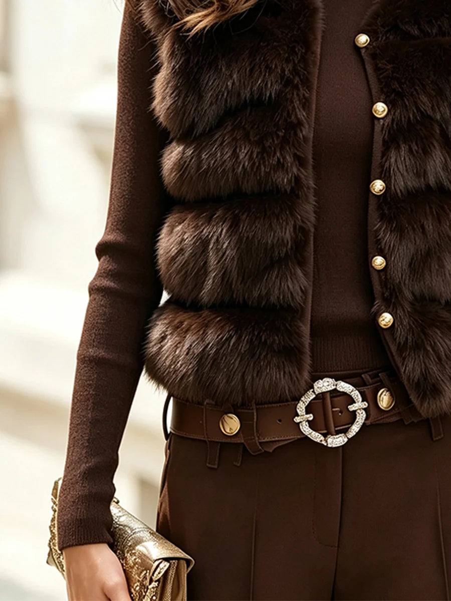 Women's Turtleneck Sweater and Faux Fur Vest Set – additional product view | Hensley London