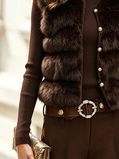 Women's Turtleneck Sweater and Faux Fur Vest Set – additional product view | Hensley London