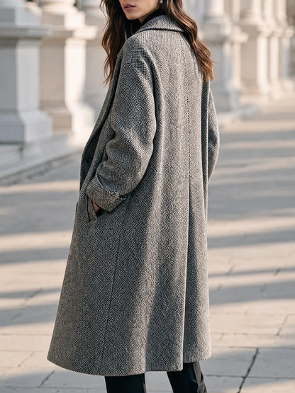 Women's Textured Double-Breasted Longline Coat in Gray – product view | Hensley London