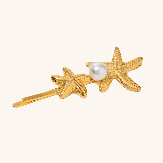 Twin Starfish Freshwater Pearl French Pin – Hypoallergenic 18k Gold-Plated Hair Accessory 0