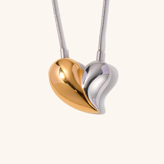 Two-Tone Heart Necklace for Women – Waterproof Gold and Silver Pendant, Adjustable 17-19 Inches, Hypoallergenic Elegant Jewelry 0