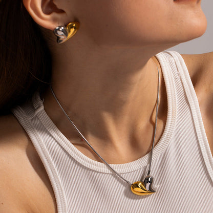 Two-Tone Heart Necklace for Women – Waterproof Gold and Silver Pendant, Adjustable 17-19 Inches, Hypoallergenic Elegant Jewelry 1