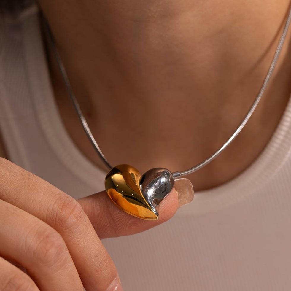 Two-Tone Heart Necklace for Women – Waterproof Gold and Silver Pendant, Adjustable 17-19 Inches, Hypoallergenic Elegant Jewelry 2