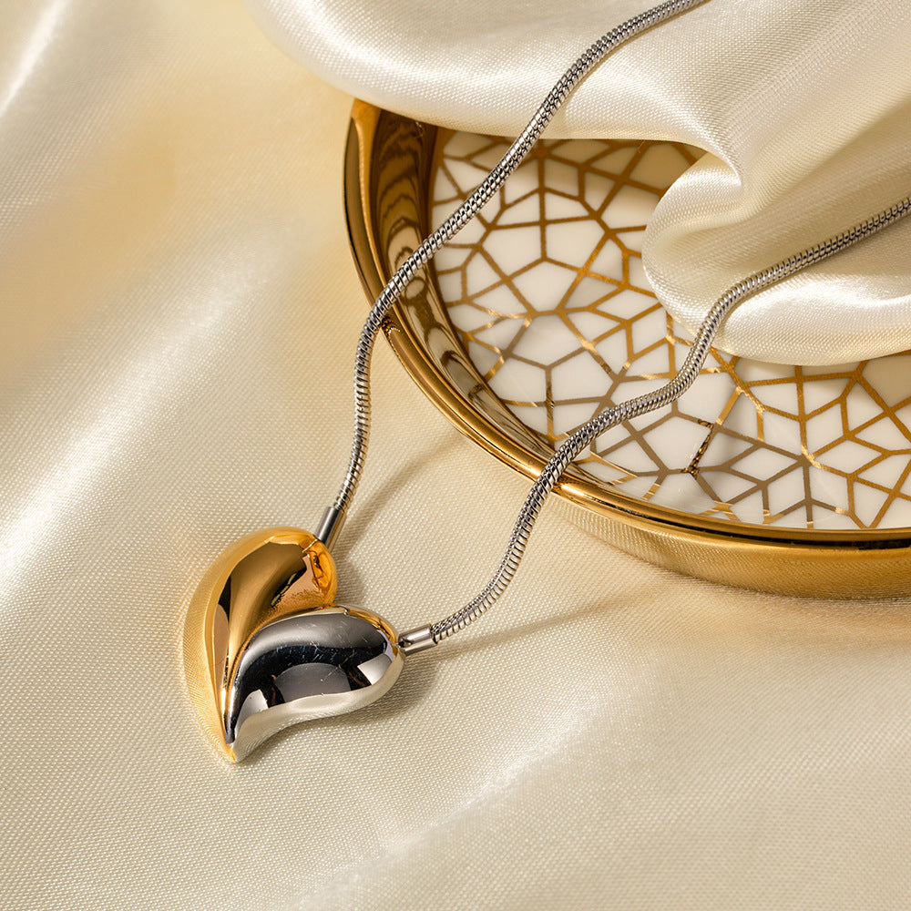 Two-Tone Heart Necklace for Women – Waterproof Gold and Silver Pendant, Adjustable 17-19 Inches, Hypoallergenic Elegant Jewelry 3