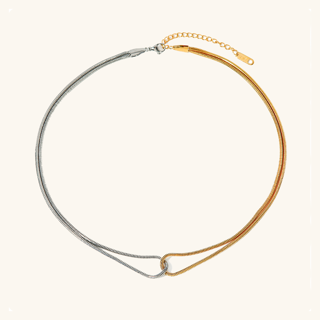 Two Tone Gold and Silver Necklace for Women – Intertwined Stainless Steel Jewelry, Waterproof and Hypoallergenic, 15 Inch with Extension 0
