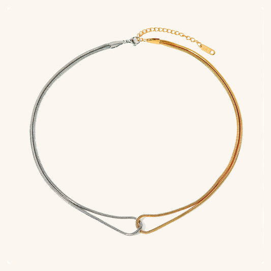 Two Tone Gold and Silver Necklace for Women – Intertwined Stainless Steel Jewelry, Waterproof and Hypoallergenic, 15 Inch with Extension 0