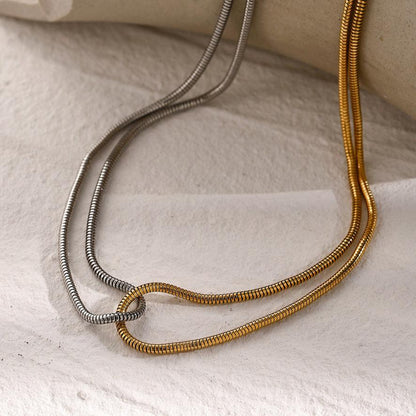 Two Tone Gold and Silver Necklace for Women – Intertwined Stainless Steel Jewelry, Waterproof and Hypoallergenic, 15 Inch with Extension 2