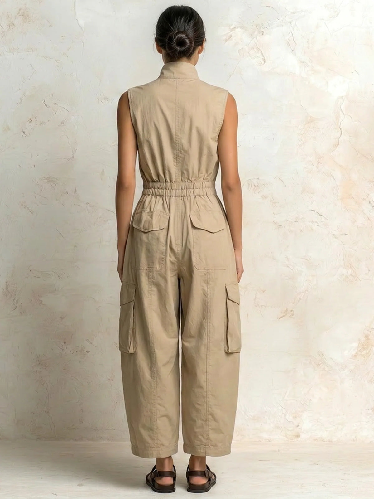 Women's Zip-Front Utility Cargo Jumpsuit – Product view | Hensley London