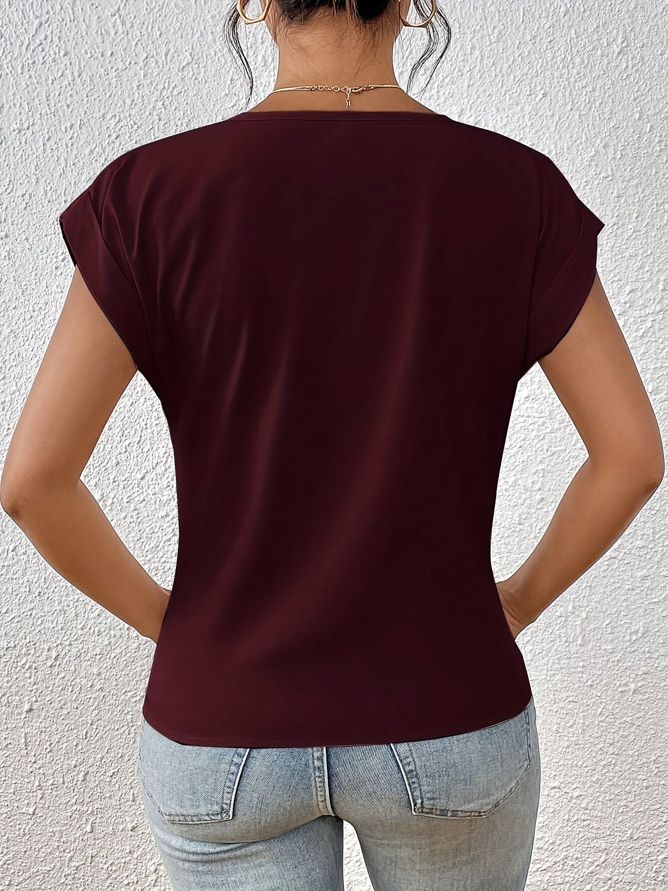 V-Neck Draped Front Blouse for Women – Soft Polyester Blend, Casual and Office Wear 8