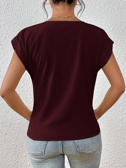 V-Neck Draped Front Blouse for Women – Soft Polyester Blend, Casual and Office Wear 8