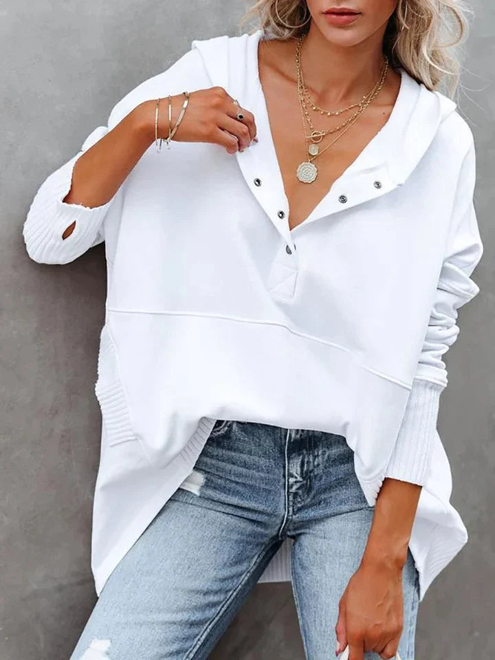 Women's Hoodie Grey Polyester V-Neck Sweatshirt for Women - 1